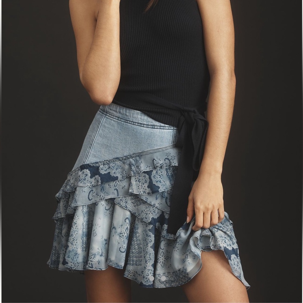 Pilcro Asymmetrical Ruffle Denim Skirt